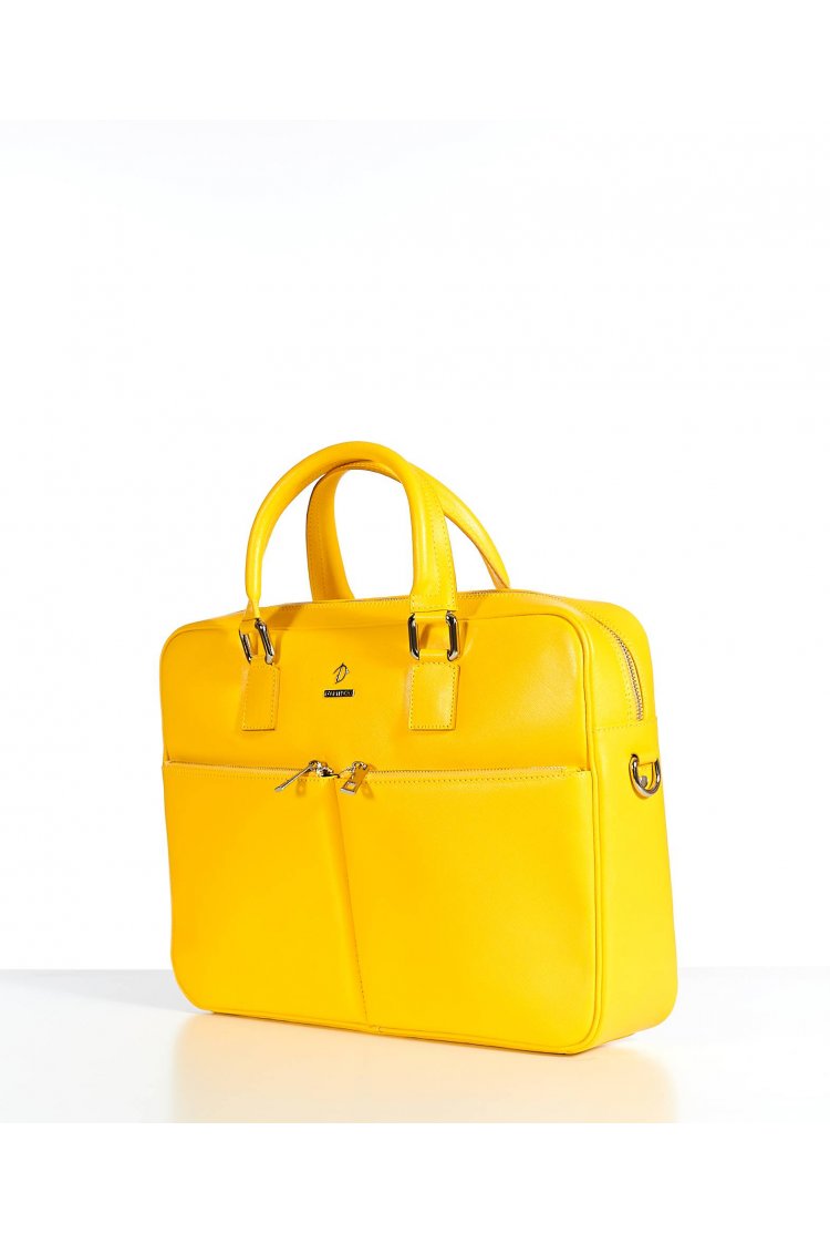 Yellow 24h Briefcase in Saffiano calf leather with double pocket