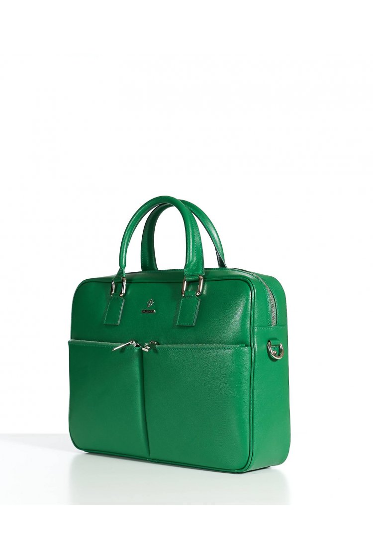 Light Green 24h Briefcase in Saffiano calf leather with double pocket