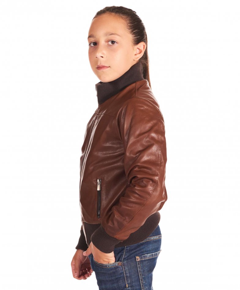 Eleventy Kids perforated leather bomber jacket - Brown