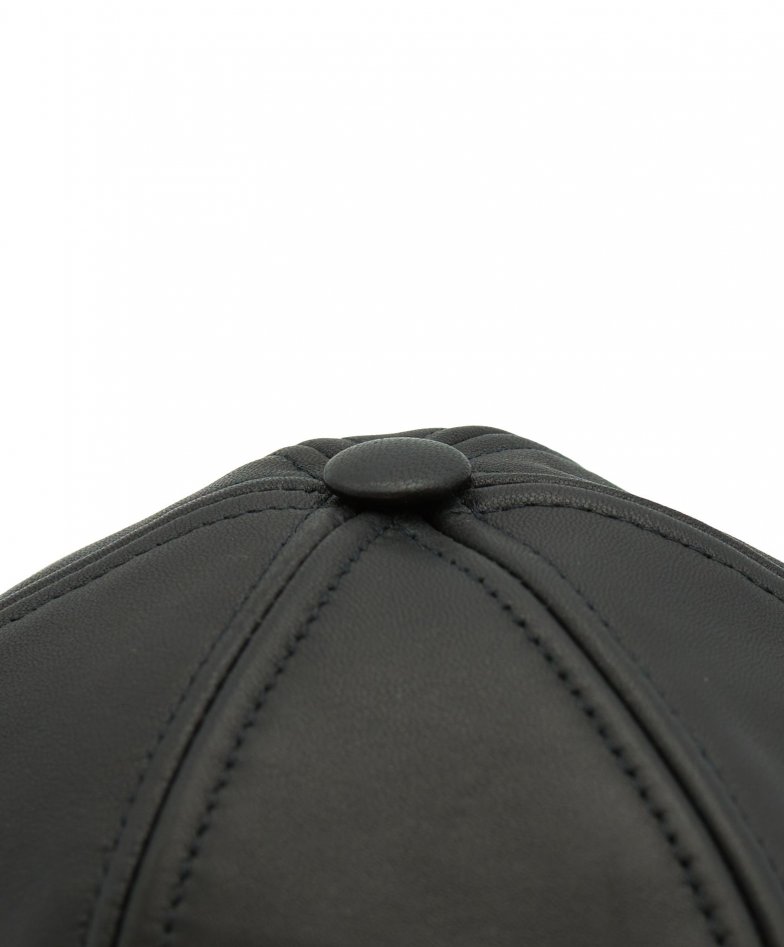 V3E Men's Leather Baseball Cap (Black, Free Size)