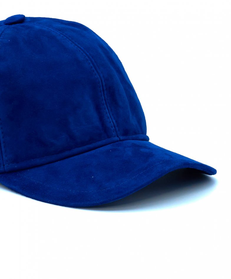 Boston - Blue unisex suede leather baseball Cap Hat adjustable velcro strap