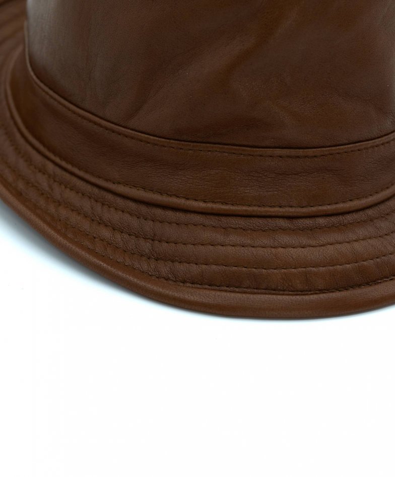 New York - Brown men's vintage leather trilby Hat borsalino style