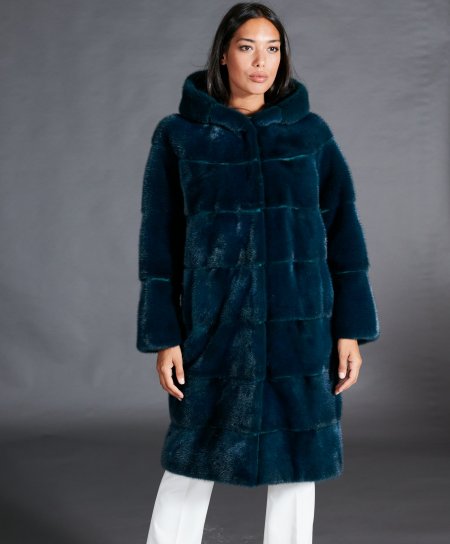 Mink fur coat with hood and...