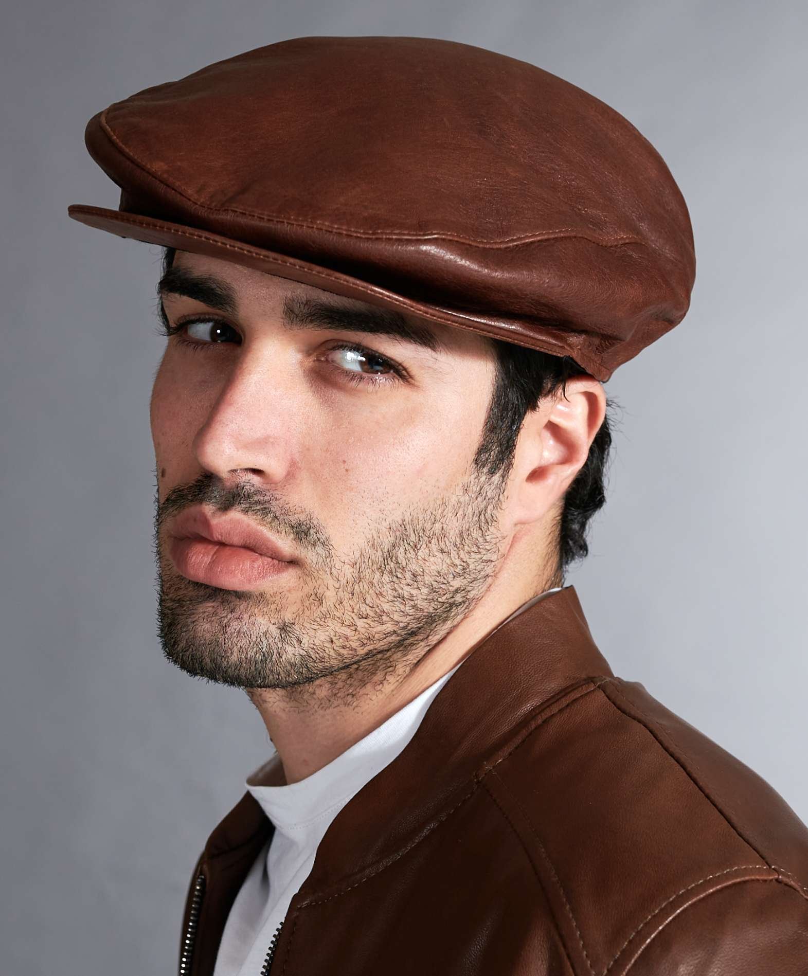 beret visor leather leather | Men\'s D\'Arienzo Palermo brown vintage beret flatcap