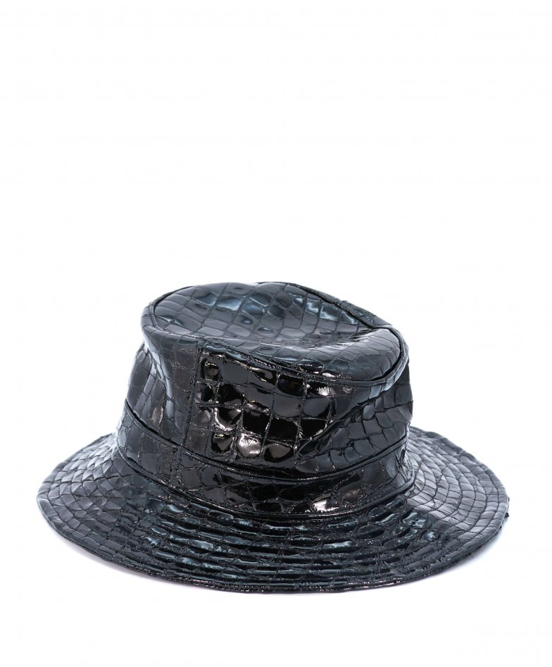 Black women's leather hat croco print cap Bucket Hat style