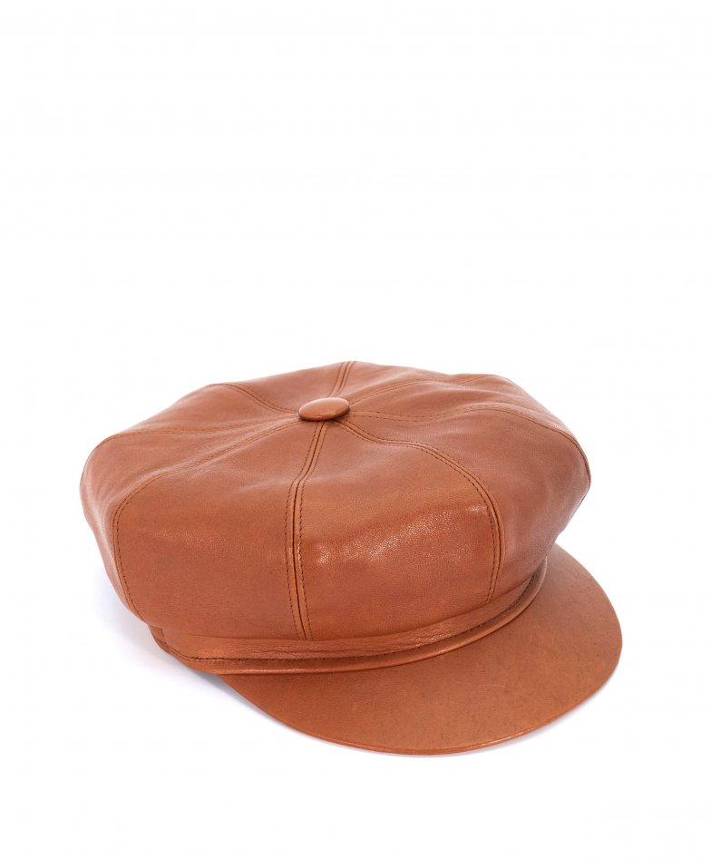Women's leather hat leather newsboy cap visor beret green Taormina