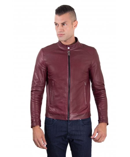 Bordeaux leather biker...