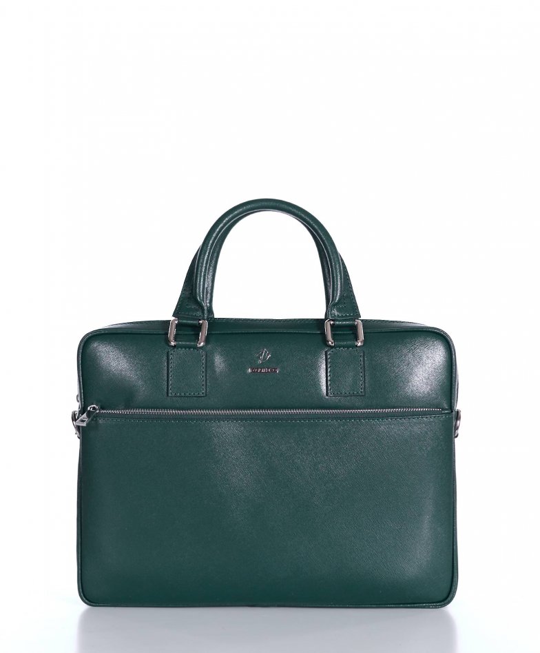 Glen Ellyn Green Italian Leather Rolling Laptop Case