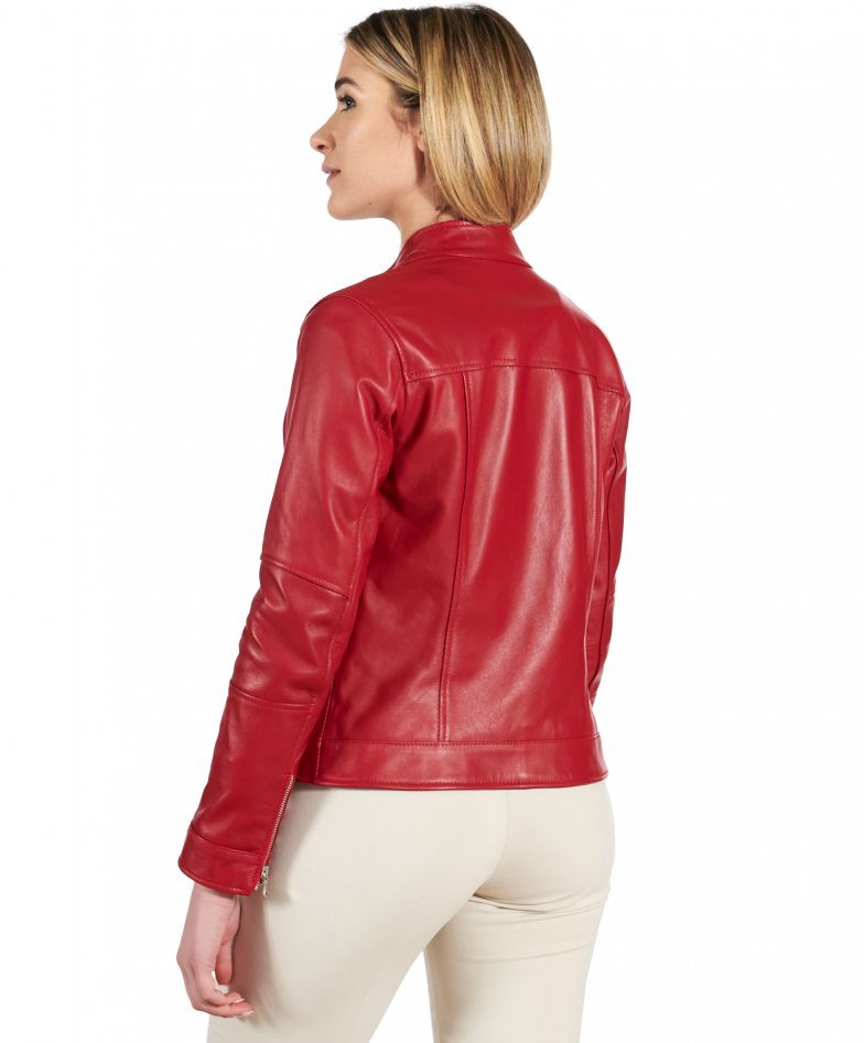 Women`s Red Biker Leather Jacket – LEATHER REPUBLIC