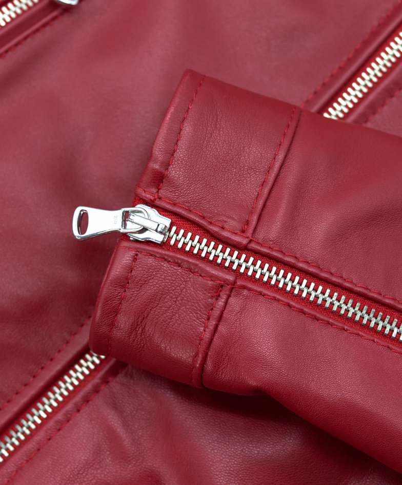 Ladies Red Leather Biker Jacket - Lima