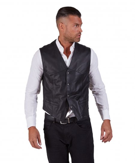 Black nappa leather vest classic style jacket