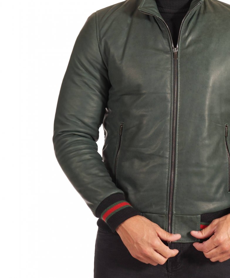 106 - Black nappa lamb leather bomber jacket smooth aspect