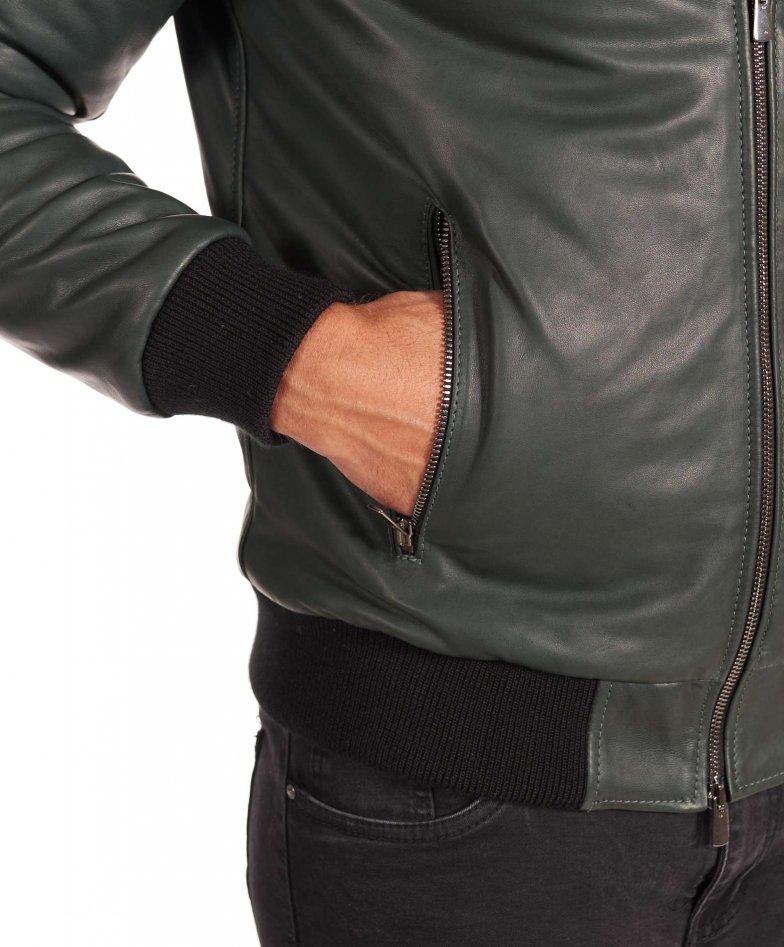 106 - Black nappa lamb leather bomber jacket smooth aspect