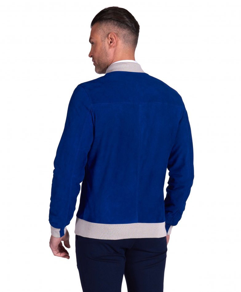 Men's suede leather jacket blue suede bomber jacket College | D'Arienzo