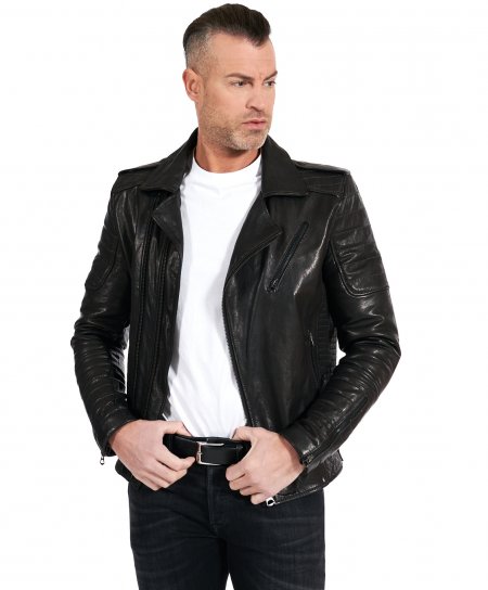 Black quilted leather biker...