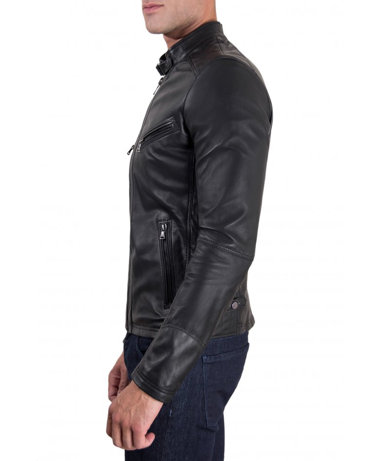 Leather Jacket soft lamb leather biker quilted yoke black color Daniel ...