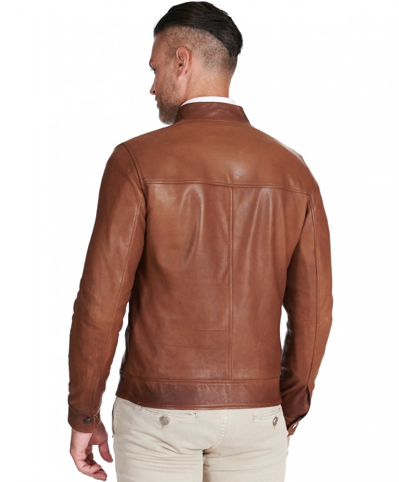 Genuine leather jacket mens tan leather jacket Marlon | D'Arienzo