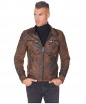 Blouson cuir marron quatre poches veste moto aspect vielli