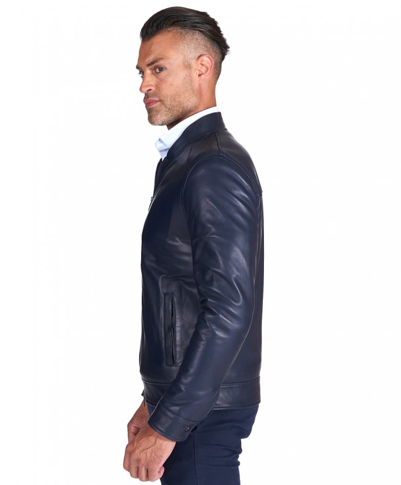 Genuine leather leather jacket mens D\'Arienzo Marlon | magnet blue jacket pockets