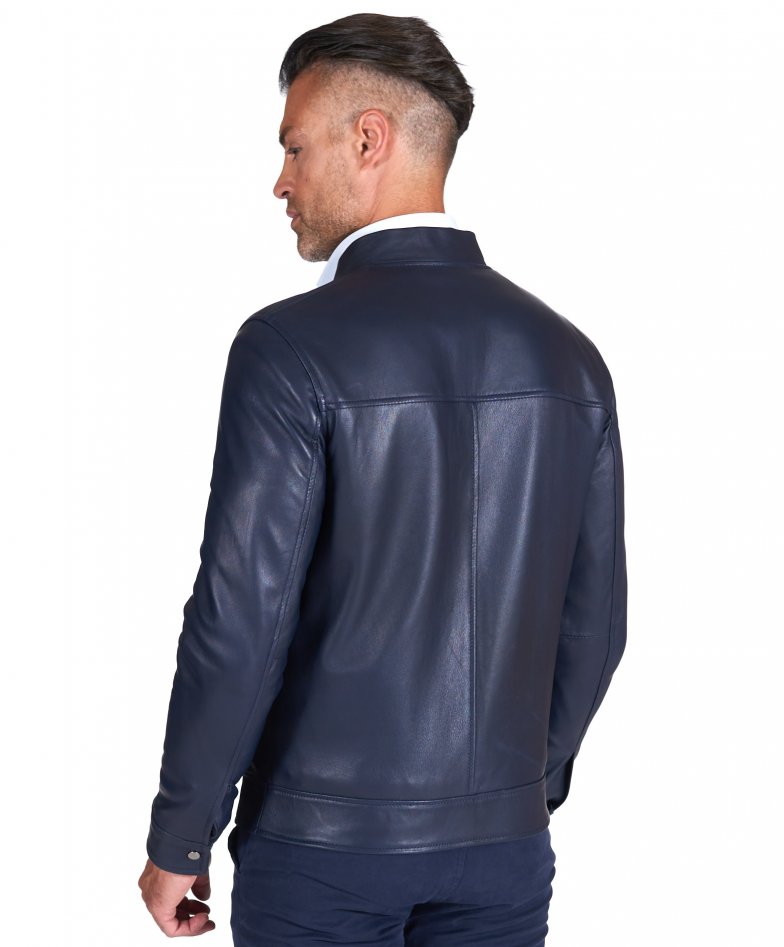 jacket Genuine pockets jacket mens blue leather magnet Marlon D\'Arienzo | leather