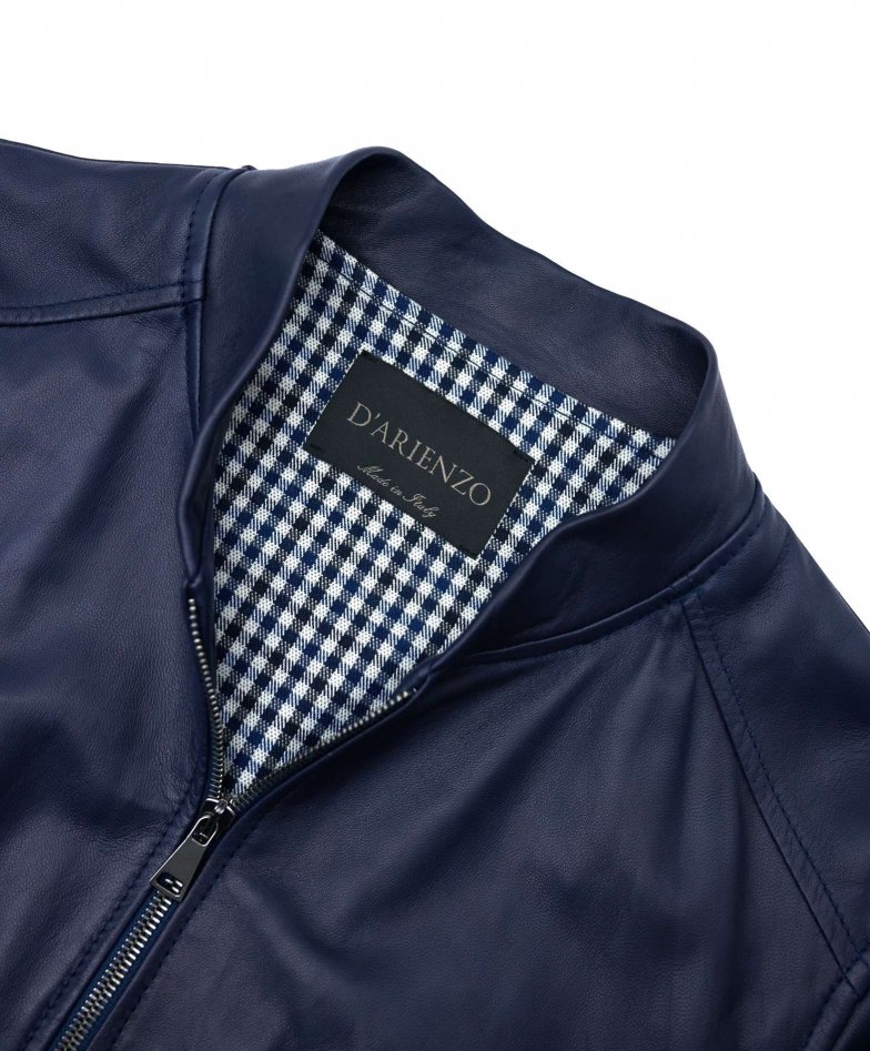 Reggenza Men's Crocodile Leather Harrington Jacket with Silk Lining Blue / XL