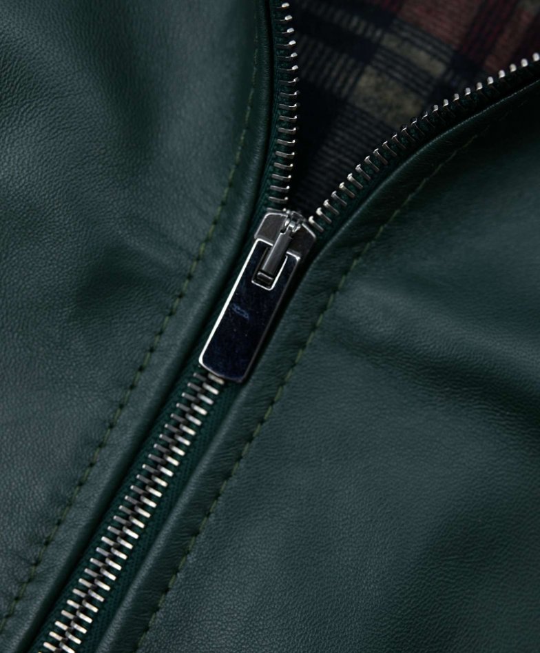 Genuine leather jacket mens green leather jacket magnet pockets