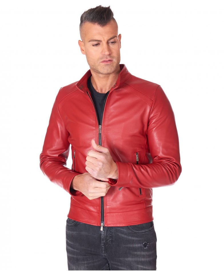 Topstitched nappa hot sale leather jacket