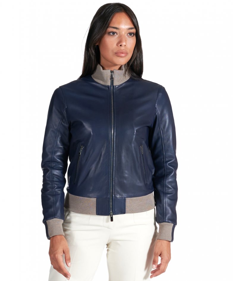 short leather ladies jacket 315 blue Versano, blue leather ladies jacket