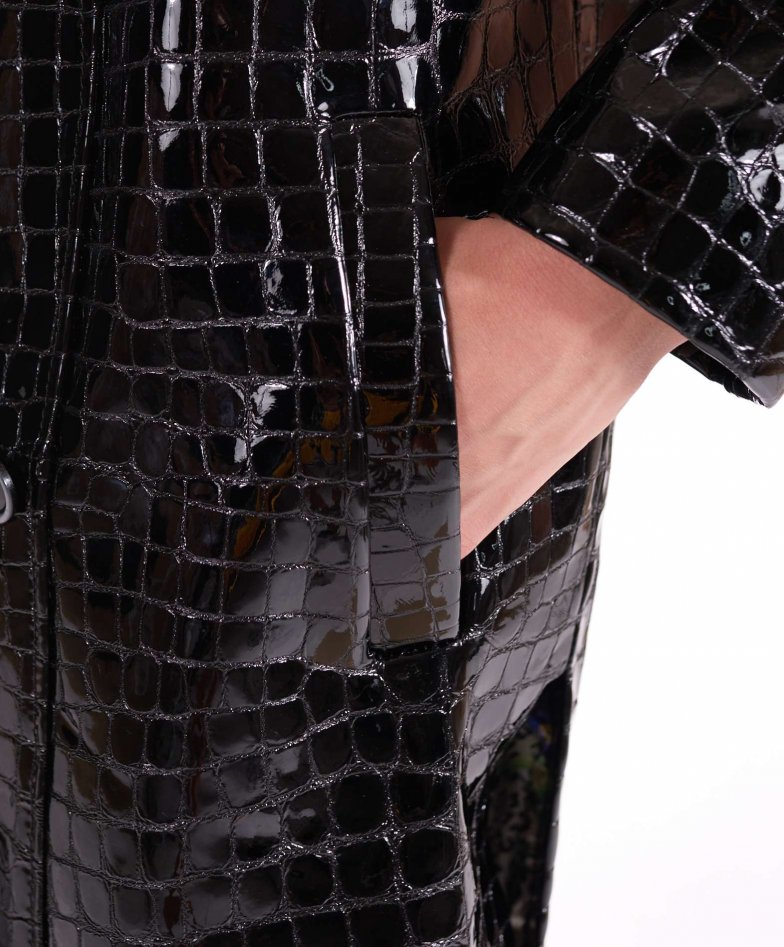 Women's Crocodile Embossed Real Leather Designer Coat 