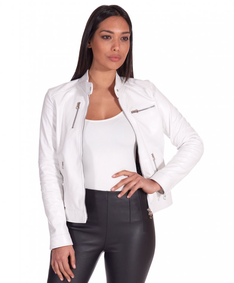 Genuine leather motorcycle jackets white biker leather jacket Giulia