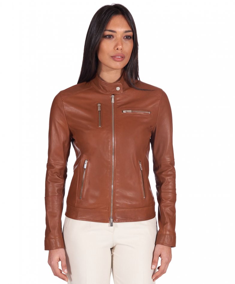 Genuine leather motorcycle jackets electric tan leather jacket Giulia ...