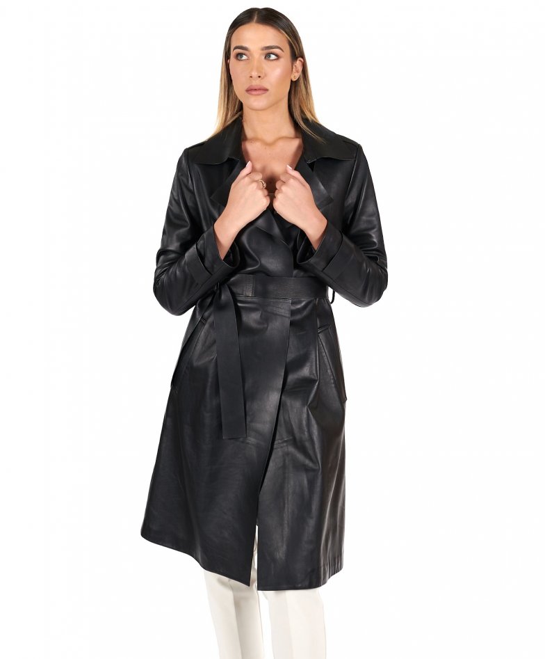 Women's Leather Coat soft leather black raw edge jacket collar Sienna ...