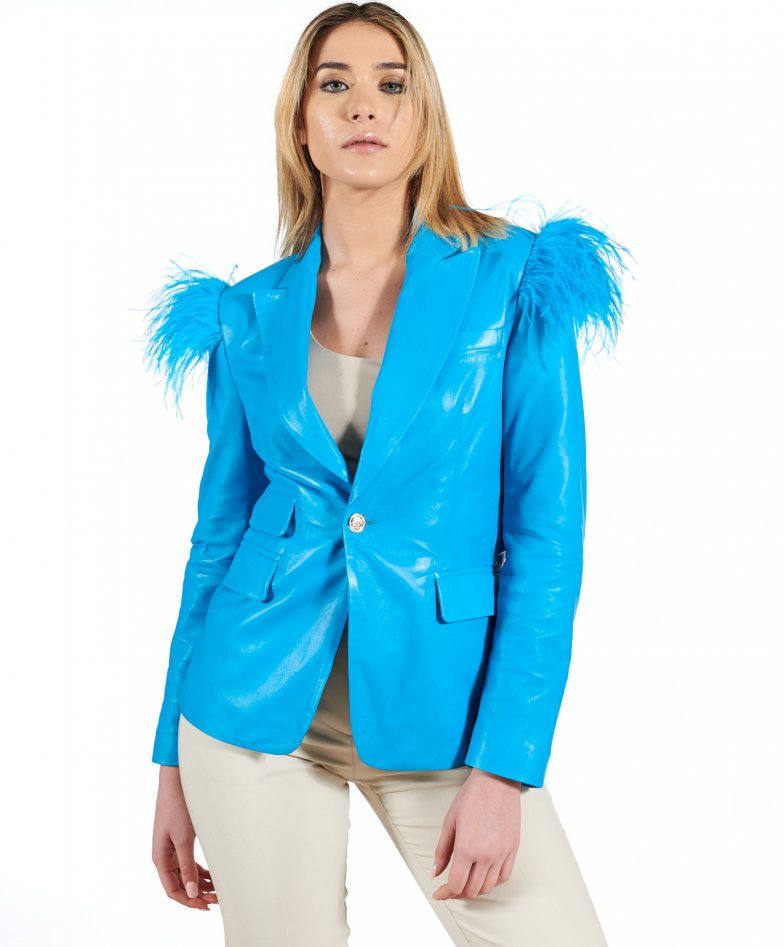 Jaqueta Baseball 95's - Azul / P  Leather jackets women, Casual winter  coat, Brown jacket
