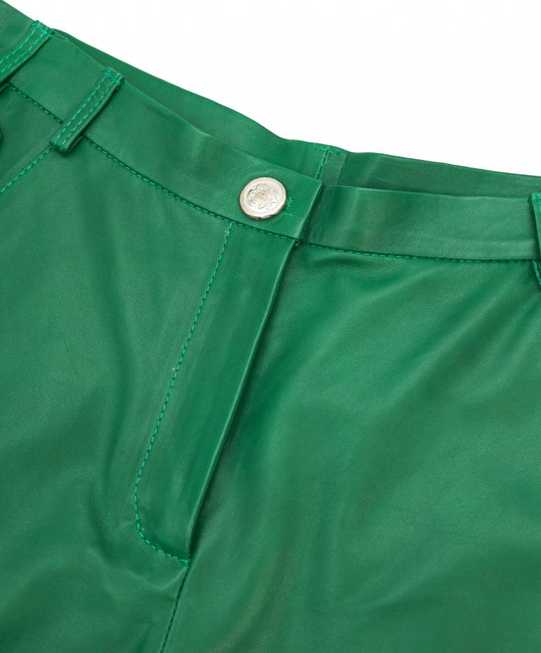 Averis - Green natural leather high waisted shorts unlined pant