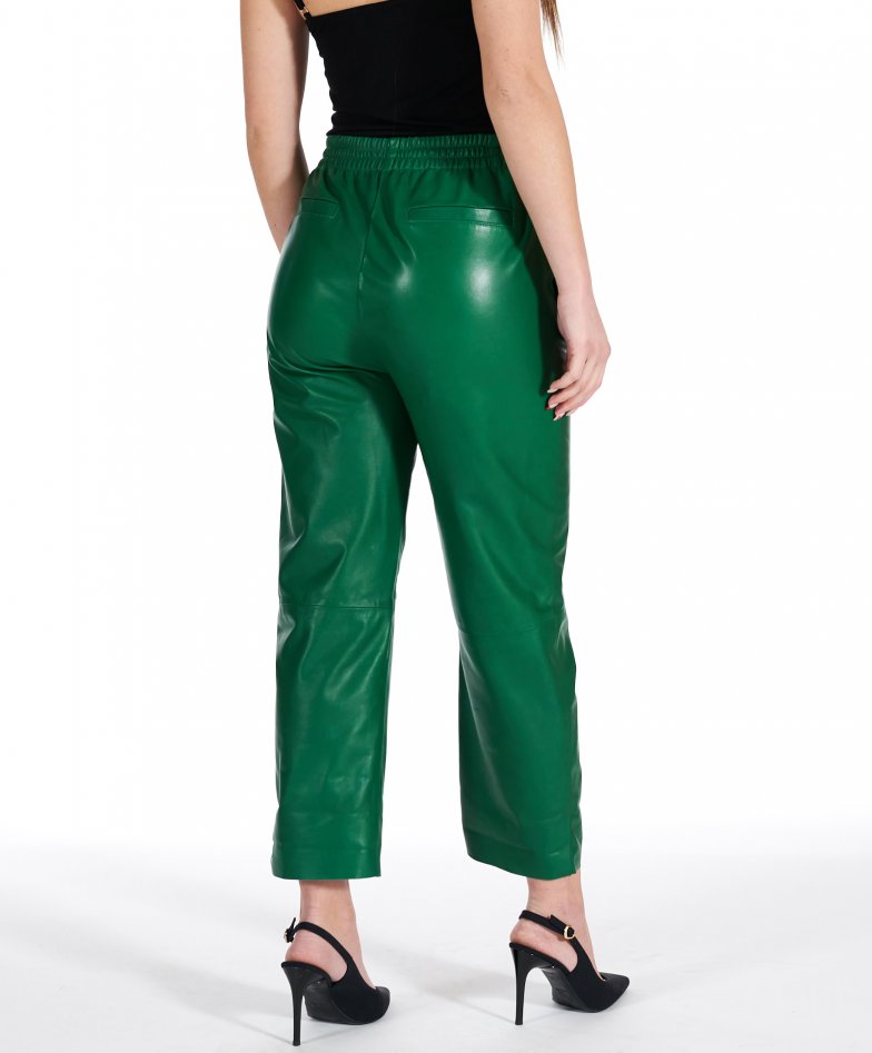 Suede leather jogger trousers · Green · Skirts