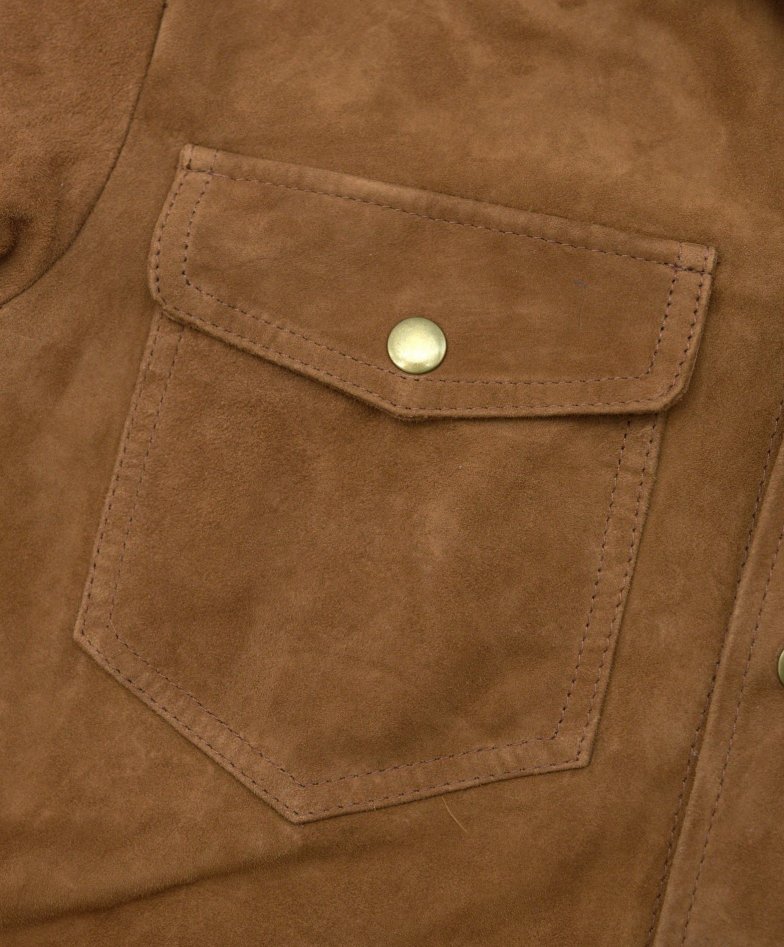 Calvin - Tan unlined suede leather shirt with press buttons