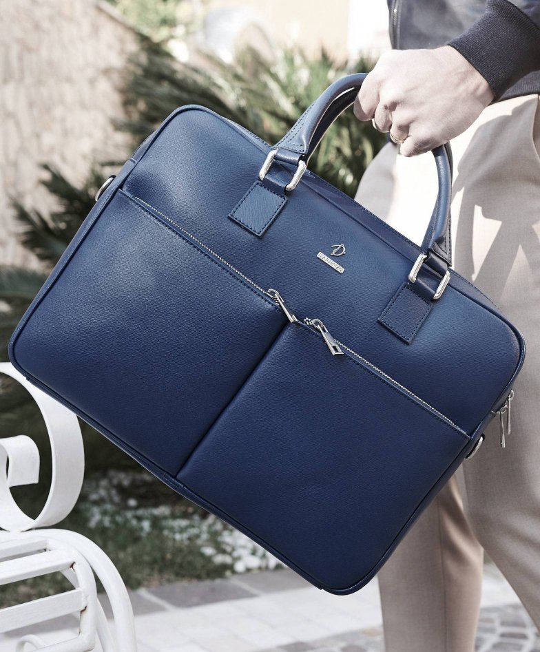 New Excellent Leather Blue good Laptop Bag Briefcase