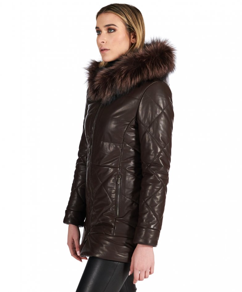 Genuine leather puffer jackets down leather jacket leather coat Chloe