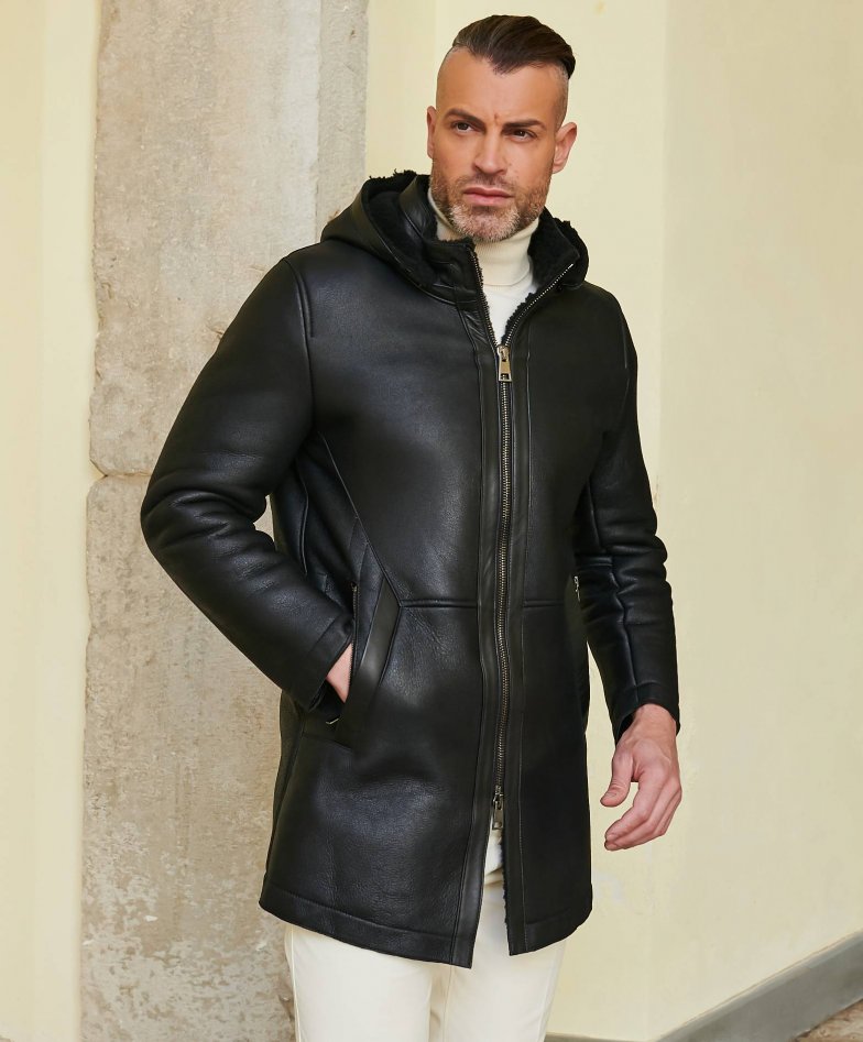 Men shearling coat shearling jacket man black shearling coat Liam | D ...